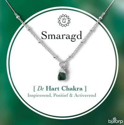 Bixorp Gems Ruwe Smaragd Chakra Ketting - Zilverkleurig Roestvrij Staal - 36cm + 8cm verstelbaar