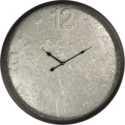 Clayre & Eef Wandklok Ø 60 cm Grijs Metaal Rond Muurklok