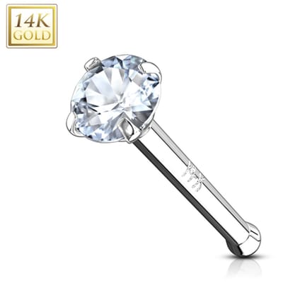 Piercing 14kt stud met steen 0.8x6x2 - wit goud - LMPiercings