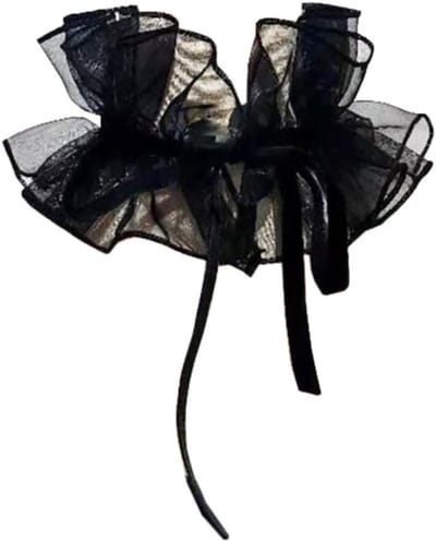 Elegante vintage organza kraag met ruches, afneembare tule kraag voor cosplay, dans en feestaccessoires, zwart