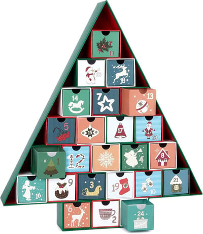 BRUBAKER Adventskalender om te Vullen - Kerstboom 2024 - DIY Kerstkalender met 24 Deurtjes voor Waardebonnen, Snoepjes en andere Verrassingen - 51 cm Hoog Gemaakt van Karton - Groen Gekleurd