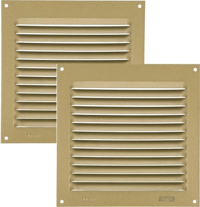 AMIG Ventilatierooster/muurrooster - 2x - 150 x 150mm - aluminium - goud - schoepenrooster