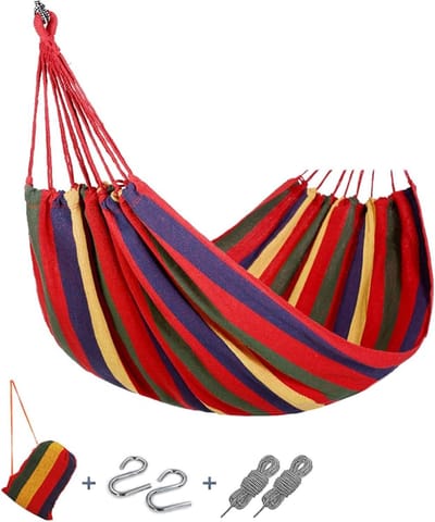 Hangmat Katoen - Dubbele Hangmat - Ontspannen Buiten - Inclusief Draagtas - 200x150cm - Gekleurde Strepen