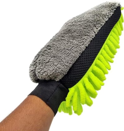 SnelShoppen - Microvezel Auto Handschoen | Auto Spons | Was Handschoen | Auto Wassen | Schoonmaak Spons | Grijs/Groen | Ideaal voor Auto en Tuin