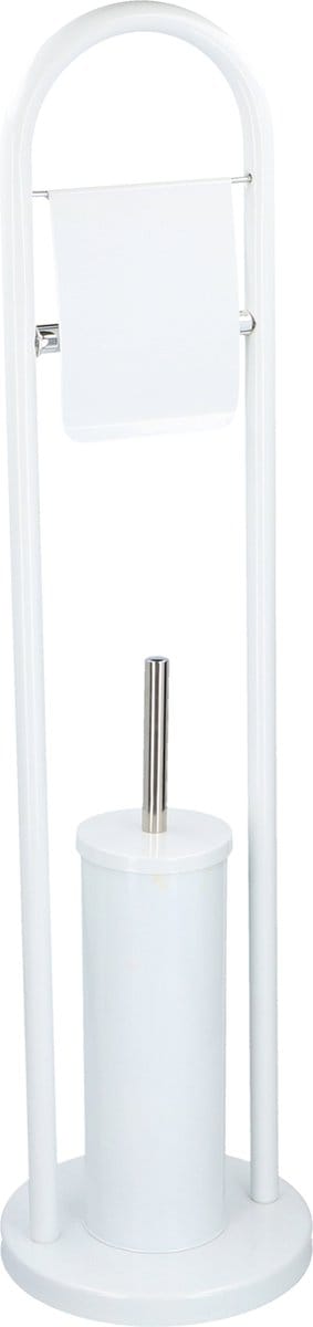 Alpina Toiletbutler - toiletborstel met WC rolhouder - 22 x 80 cm - wit - metaal - vrijstaand