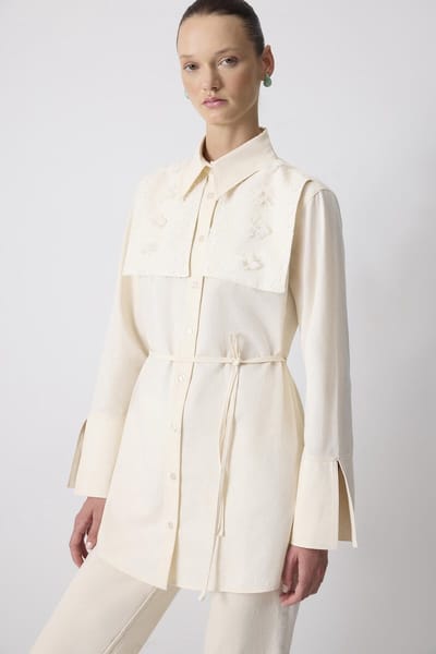 Touché Privé - Poplin blouse met bloemenkant - Crème - Dames