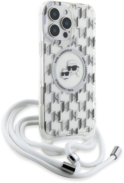 Karl Lagerfeld, Hoesje Geschikt voor Apple iPhone 16 Pro Max MagSafe met Monogram en Afneembaar Koord, Transparant