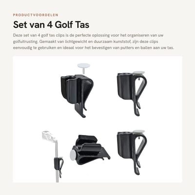 Dailygoods- Golf Tas Clips 4 Stuks - Duurzaam - Lichtgewicht - Organizer - Putter Klem - Balmarker Houder - 6,5 x 2,5 cm