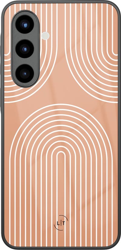 Hoesje geschikt voor Samsung Galaxy A57 - Peach geometry - Luxe Glazen Hardcase - Print / Illustratie - Oranje