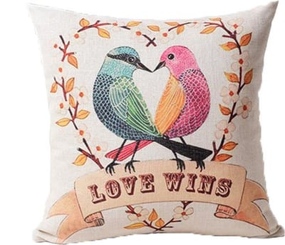 Kussenhoes vogels love wins linnen
