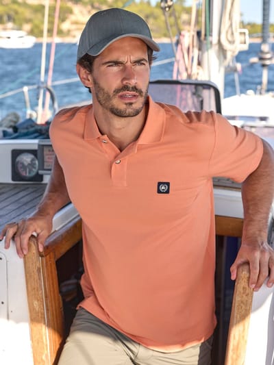 LERROS Mannelijk poloshirt van katoen met een structuur die stevig aanvoelt , Maat: S , Kleur: PALE PAPAYA , 100% katoen