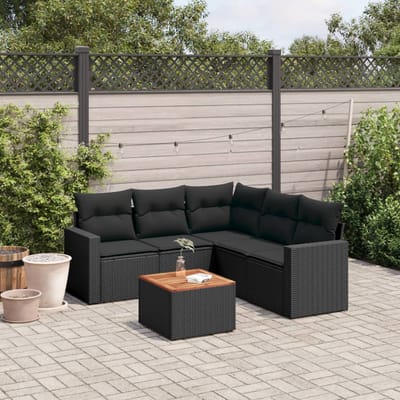 vidaXL - 6-delige - Loungeset - met - kussens - poly - rattan - zwart