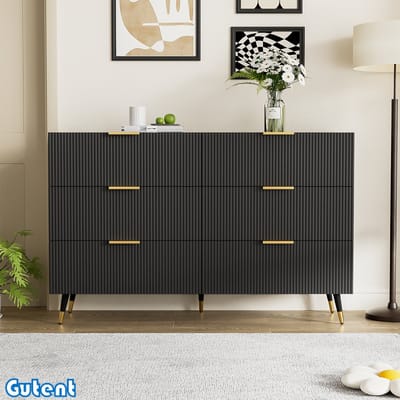 Gutent Dressoir - Zes Laden - Verticale Streep - Zwart