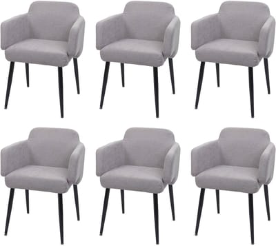 Set van 6 eetkamerstoelen MCW-L13, gestoffeerde stoel keukenstoel met armleuningen, stof/textiel metaal MVG ~ grijs
