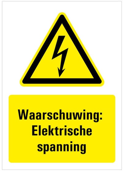 Waarschuwing voor gevaarlijke elektrische spanning bord met tekst 148 x 210 mm