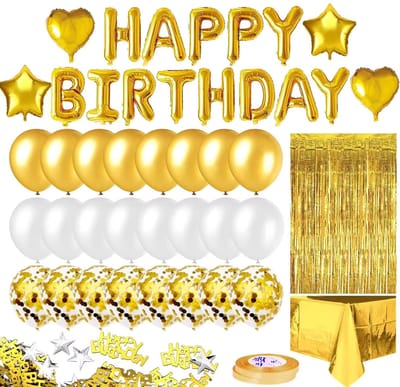 Vivva - Verjaardag Decoratie Set - 60 Ballonnen - Happy Birthday Banner - Pompons - Goud - BALLOONZIA