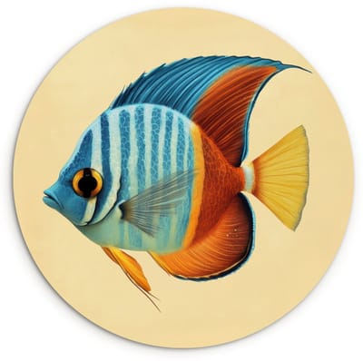 WallCircle® Wandcirkel 120x120 cm - Muurcirkel Vis - Vinnen - Blauw - Ogen - Muurdecoratie woonkamer - Wanddecoratie slaapkamer - Kamer decoratie accessoires - Ronde schilderijen XXL