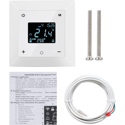 Thermostat d'ambiance intelligent WiFi Contrôle par application Thermostat de chauffage programmable Thermostat détachable type A blanc