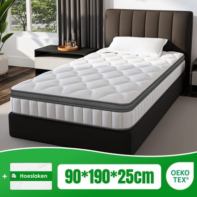 Fukstern Matras 90x190 - matras 25cm dik - 7 zones - pocketvering matras - Orthopedisch - OEKO-TEX Gecertificeerd - 10 Lagen Hoogwaardige Materialen - Anti-Allergische - Eenpersoonsmatrassen - medium - Voor Kinderen en Volwassenen