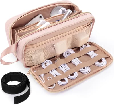 Multifunctionele kabeltas - grote capaciteit voor pc-oplader, kabels, powerbank en SD-kaarten - roze Kabel organiser