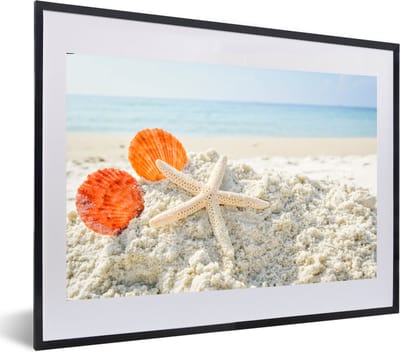 Fotolijst incl. Poster - Schelpen - Zeester - Zand - 60x40 cm - Posterlijst