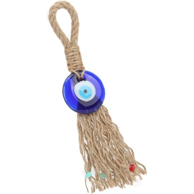 Pendentif Œil Maléfique Bleu Pompon en Cordelette Tressée Œil Maléfique Turc Bleu Rond Ornement de Personnalité Extérieur Bureau Maison blue