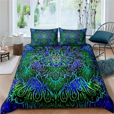 2/3 stuks Bedset Boheems Lotus Dekbedovertrekset Mandala Bloem Dekbedovertrek Volwassene Zwart Polyester Beddengoedset Queen King Twin Tieners 135X200cm-2pcs