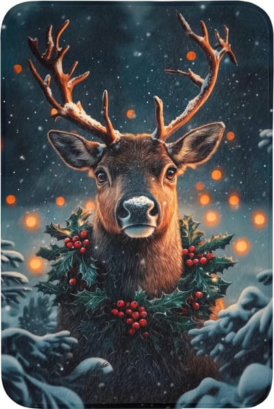 Badmat 60x90 cm - Antislip - Hert - Kerst - Winter - Sneeuw - Kerstkrans - Badmatten voor badkamer - Badkamermat - Douchemat - Badkamer mat