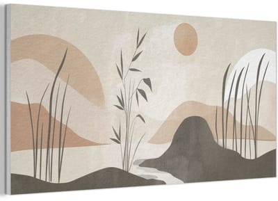 Akoestisch wandpaneel 80x40 cm - Vilt schilderij Japandi - Landschap - Beige - Akoestische panelen - Geluidsdempende wanddecoratie - Geluidsisolatie woonkamer - Muurdecoratie geluidspanelen