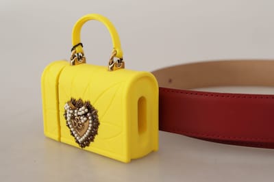 Dolce & Gabbana Rode Leren Gele DEVOTIE Hart Tas Gesp Riem