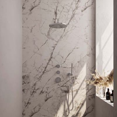 Brauer Chrome Carving thermostatische inbouw regendouche SET 04 met 30 cm douchekop en gebogen muurarm en staaf handdouche en doucheslang en wandaansluitbocht chroom