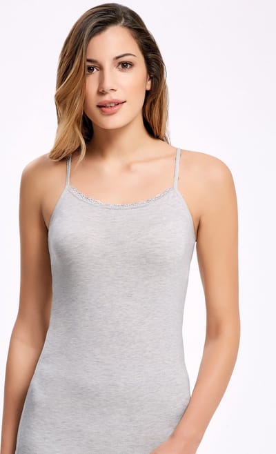 2 Pack ilke® Dameshemd Met Spaghettibandjes en Kant - Stretch Viscose - Licht Grijs Gemêleerd - Maat 2XL/3XL