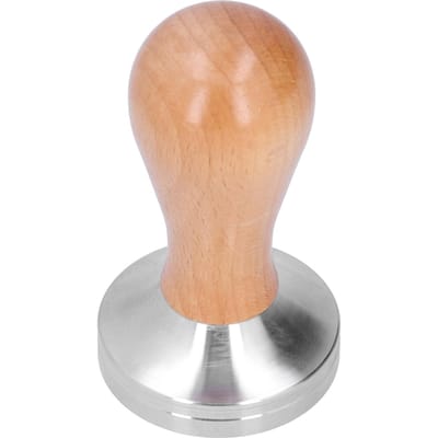 Pilon à café 51 mm Acier inoxydable Pilon à café Marteau presseur de poudre de café avec outil à manche en bois beige
