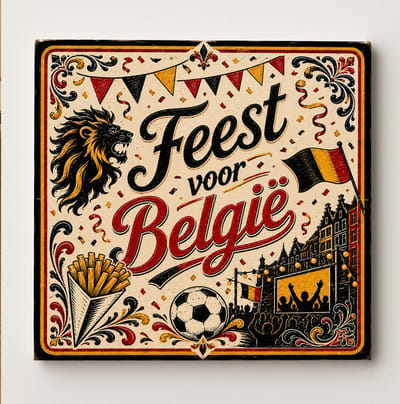 België Festival Keramische Wanddecoratie Tegel – Vintage Belgisch Leeuw-, Vlag- en Voetbalontwerp