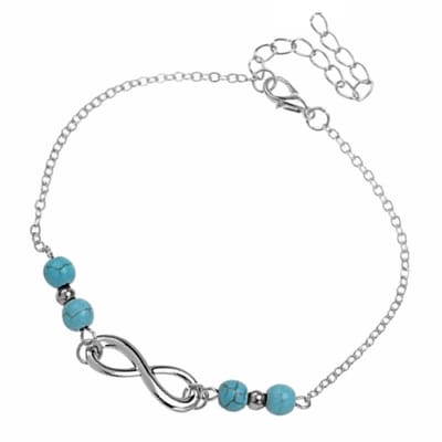 Fako Bijoux® - Enkelbandje - Enkelsieraad - Infinity Turquoise Duo - Zilverkleurig - 24+5cm