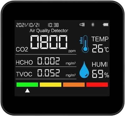Luchtkwaliteit Monitor - CO2 Meter - Binnen Lucht Meten - 9-in-1 Sensor - Draagbaar Apparaat - Zwart
