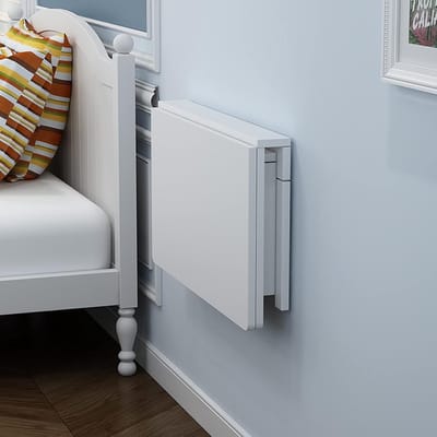 Klaptafel - Wandbureau Opklapbaar - Ruimte Besparen - Stevige Stalen Beugels - 60-120 cm - Wit Hout