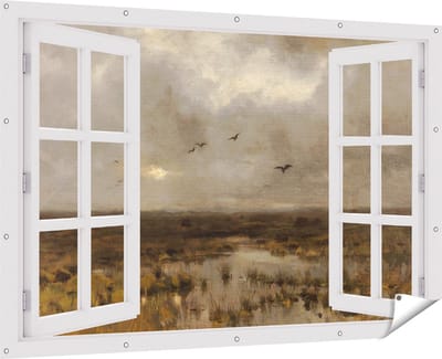 Gards Tuinposter Doorkijk Het Moeras - Anton Mauve - 180x120 cm - Tuindoek - Tuindecoratie - Wanddecoratie buiten - Tuinschilderij