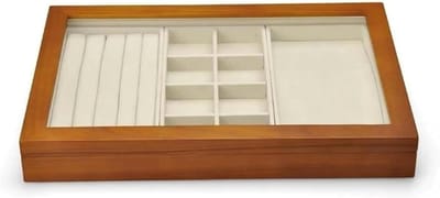 Sieradenkistje Hout - Opbergdoos Juwelen - Sieraden Organiseren - Doorzichtig Deksel - Stapelbaar - Natuurlijk Hout