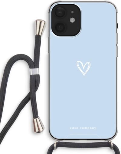 Case Company® - Hoesje met koord geschikt voor iPhone 12 mini hoesje met Koord - Klein Hart Blauw - Telefoonhoesje met Zwart Koord - Bescherming aan alle Kanten en Over de Schermrand