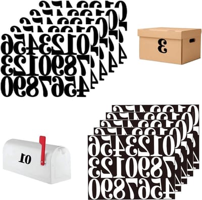 Cijferstickers zwart en wit 75 mm, 0-9 plakcijfers, weerbestendig, zelfklevend, groot formaat, sterk klevend - 200 stuks. Geschikt voor brievenbus, deur, binnen- en buitengebruik.