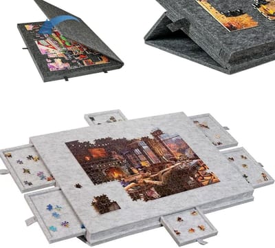 Legpuzzelbord - Puzzeltafel Opbergkoffer - Puzzels Maken - Met Laden Standaard - 90 x 63 cm - Lichtgrijs