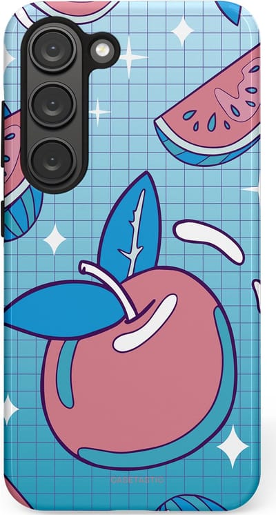 Casetastic Hoesje Geschikt voor Samsung S23 - Stijlvolle Beschermende Duo-layer Case - Fruitige appel ruitjes