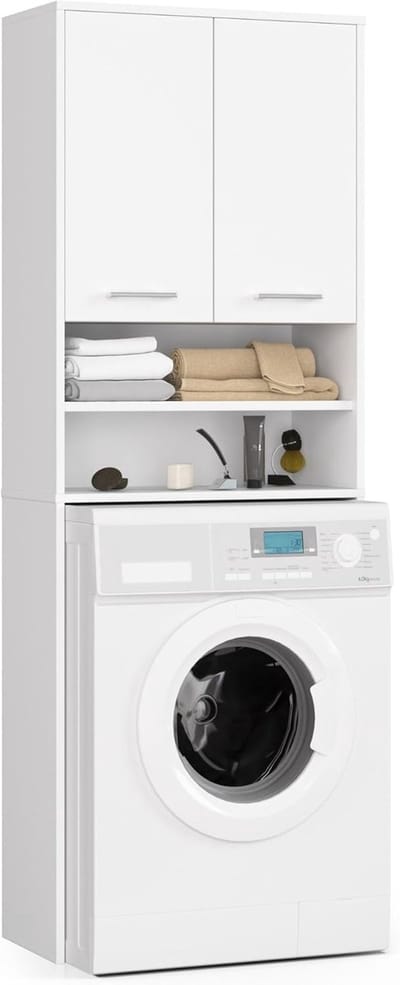 Wasmachinekast - Ombouwkast Opbergkast - Ruimte Benutten - Moderne Stijl - 64 x 180 x 30 cm - Wit