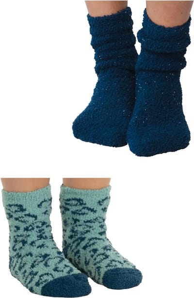 Rebelle 2-pack Huissokken - Fluffy fleece sokken - Turquoise - Blauw