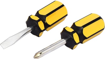 Igoods Mini-Schroevendraaiers - 2-in-1 Schroevendraaier Set - Kruiskop - Platte Kop - 8.5cm - Geel/Zwart - 2 Stuks