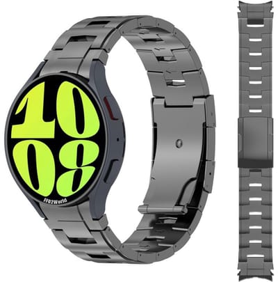 Stravo Oracle Titanium Metalen Horlogebandje met Drukknopsluiting – Premium metalen smartwatch bandje geschikt voor Samsung Galaxy Watch 7 / Watch 6 (Classic) / Watch 5 (Pro) / Watch 4 (Classic) / Watch FE – Donkergrijs + inclusief versteltool