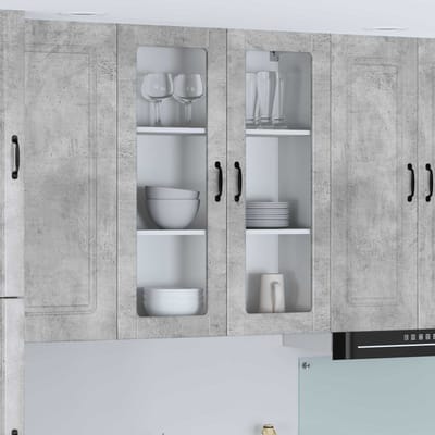 vidaXL - Wandglas - Kasten - LUCCA - Betongrijs - 80 - x - 31 - x - 100 - cm - Bewerkt - hout