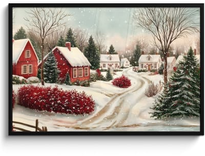 Poster in lijst - Fotolijst 120x80 cm - Posters - Kerstsfeer - Landelijk - Rood - Posterlijst zwart - Decoratie - Wanddecoratie woonkamer - Muurdecoratie slaapkamer - Kerstversiering - Kerstdecoratie voor binnen - Kerstmis