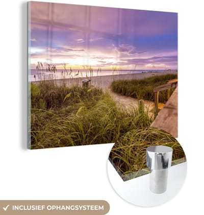 MuchoWow® Glasschilderij 120x90 cm - Schilderij acrylglas - Strand - Kleuren - Amerika - Foto op glas - Muurdecoratie woonkamer - Wanddecoratie slaapkamer - Schilderijen